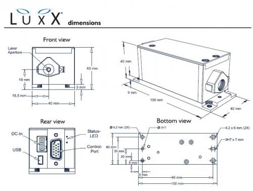 Abmessungen der LuxX Diodenlaser Abmessungen der LuxX Diodenlaser
