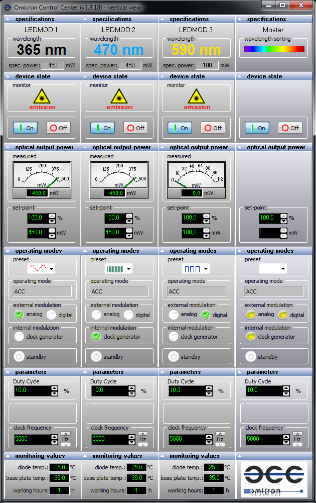 OCC Software with three LEDMOD´s connected
