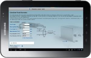 Android version of Omicron Laser Tools on a Samsung Galaxy Tab 10.1
